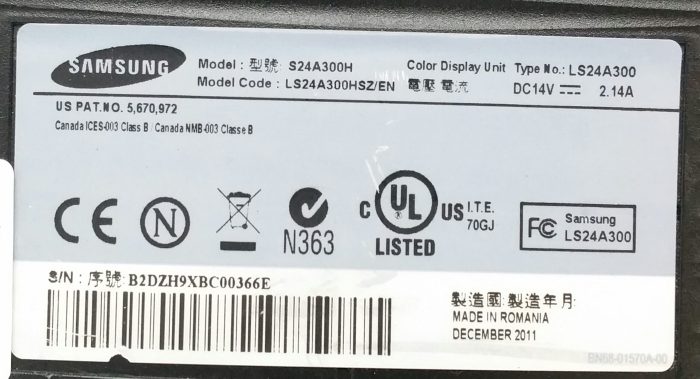 Samsung SyncMaster SA300 S24A300H 24" HDMI VGA LCD Widescreen Monitor With No Stand - Image 3