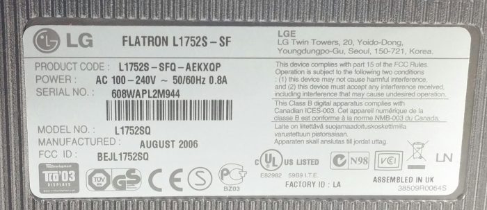 LG Flatron L1752S-SF L1752SQ 17" VGA Monitor - Image 3