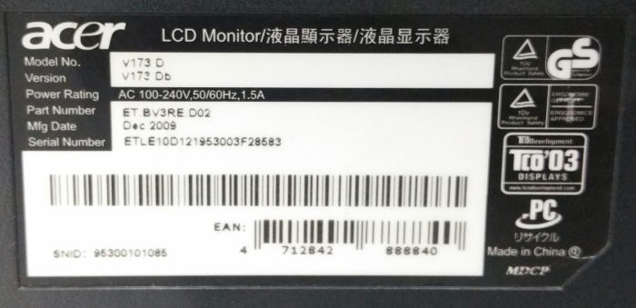 Acer V173 D 17" LCD VGA Monitor - Image 3