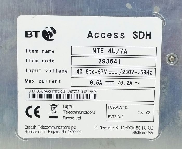 BT ASDH NTE 4U/7A 293641 Access SDH Network Terminating Unit - Image 3