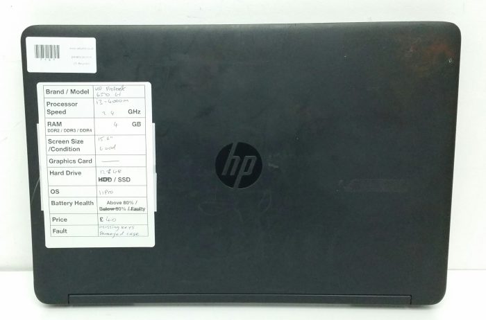HP Probook 650 G1 - i3-4000M 2.4GHz - 4GB - 15.6" - 128GB SSD - Windows 11 Pro - Image 3