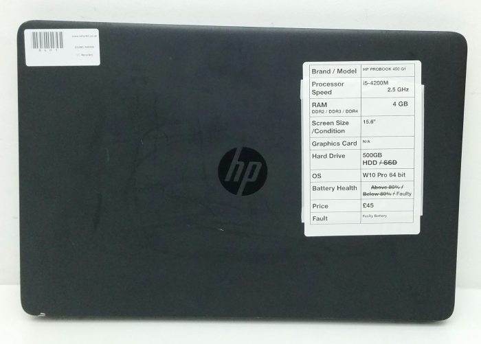 HP Probook 450 G1 - i5-4200M 2.5GHz - 4GB - 15.6" - 500GB HDD - Windows 10 Pro 64bit - Image 3