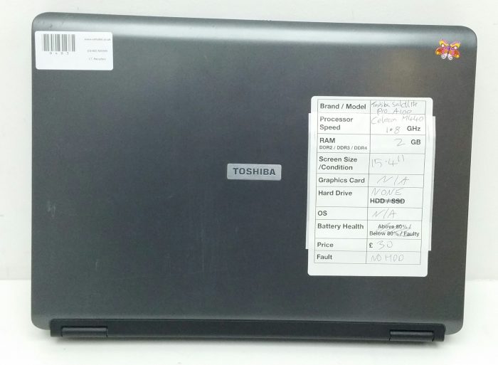 Toshiba Satellite Pro A100 PSAAPE-00T00KEN - Celeron 1.8GHz - 2GB RAM - 15.4" - No HDD - Image 3
