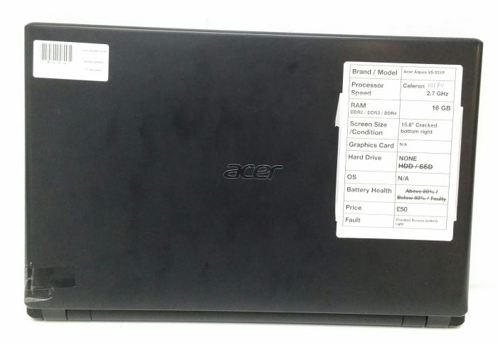 Acer Aspire V5-531P - Celeron 1017U 2.7GHz - 16GB - 15.6" Laptop - Image 3