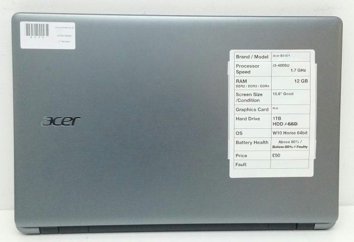 Acer E5-571/E5-531 Z5WAH - i3-4005U 1.7GHz - 12GB RAM - 15.6" - 1TB HDD - Windows 10 Home 64bit - Image 3
