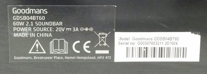 Goodmans GDSB04BT60 Sound Bar - Image 3