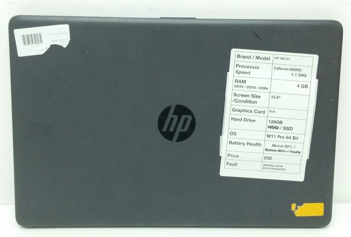 HP 250 G7 - Celeron N4000 1.1GHz - 4GB RAM - 15.6" - 128GB SSD - Windows 11 Pro 64bit - Image 3