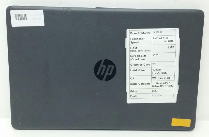 HP 255 G7 - AMD A4-9125 2.3GHz - 4GB - 15.6" - 128GB SSD - Windows 11 Pro 64bit - Image 3