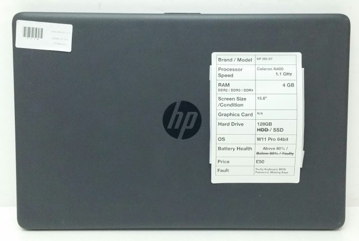 HP 250 G7 - Celeron N4000 1.1GHz - 4GB RAM - 15.6" - 128GB SSD - Windows 11 Pro 64bit - Image 3