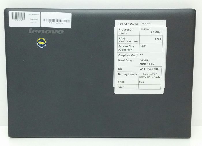 Lenovo B50-50 80S2 - i5-5200U 2.2GHz - 8GB Ram - 15.6" - 240GB SSD - Windows 11 Home 64bit - Image 3