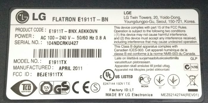 LG Flatron E1911T-BN E1911TX 18.5" VGA DVI Monitor - No Stand - Image 3