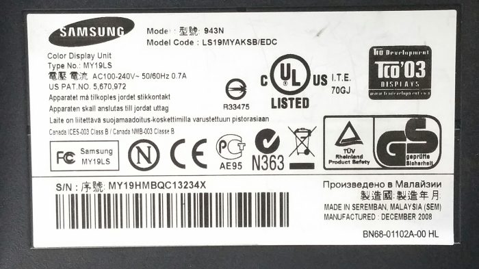 Samsung SyncMaster 943N 19" VGA Color Display Monitor - Image 3