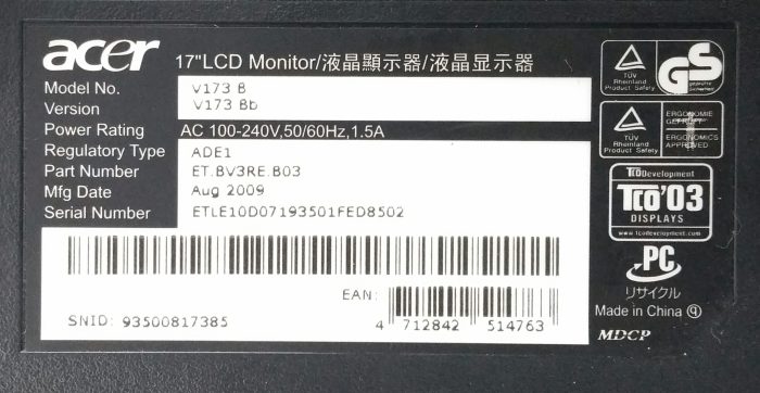 Acer V173 B 17" LCD VGA Monitor - Image 3
