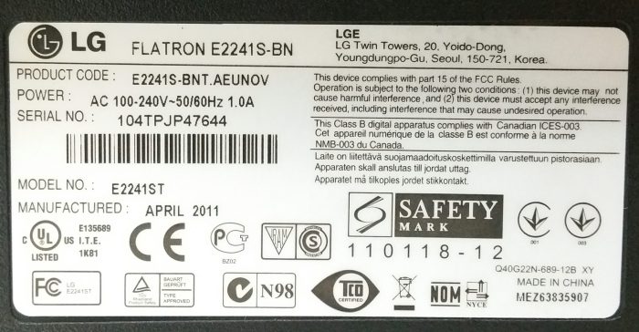 LG Flatron E2241 E2241ST 21.5" VGA Monitor - Image 3