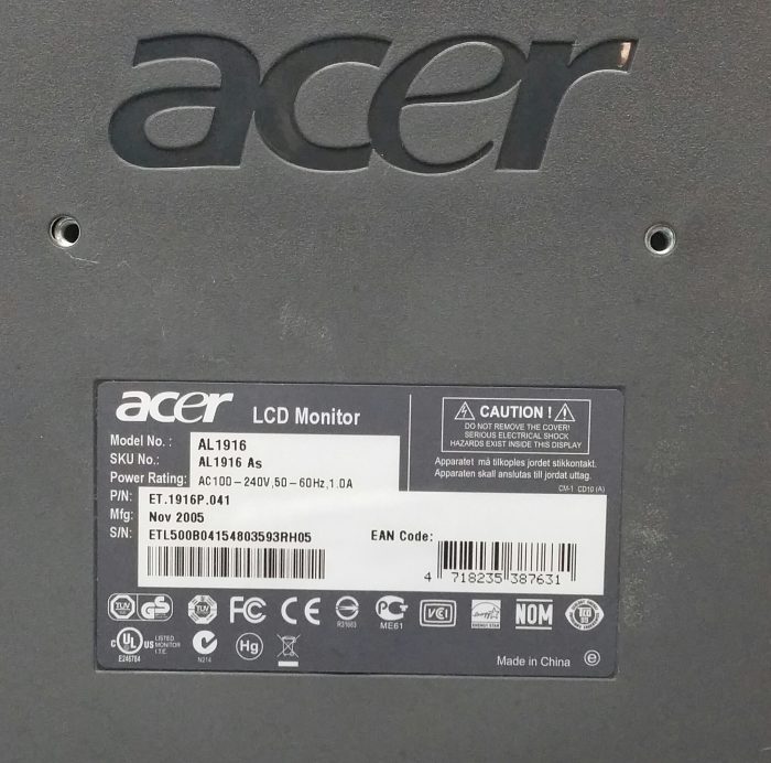 Acer AL196 19" VGA LCD Monitor - Image 3