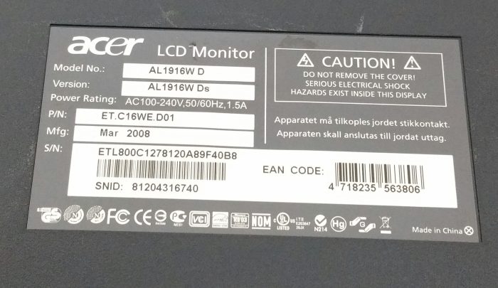 Acer AL1916W D 19" VGA LCD Monitor - Image 3