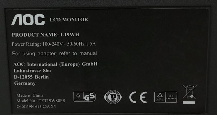 AOC L19WH 19" VGA LCD Monitor - Image 3