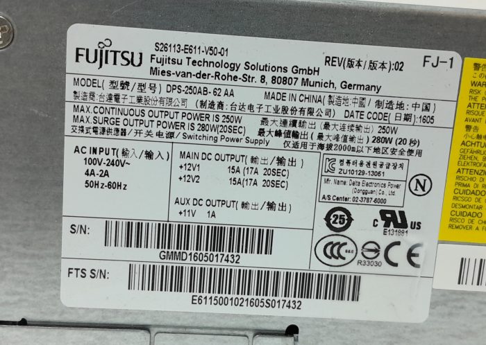 Fujitsu DPS-250AB-62 AA 250W Power Supply Unit - Image 3