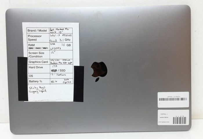 Apple MacBook Pro A1707 - Intel i7-7920HQ Quad 3.1GHz - 16GB - 15"- 1TB SSD - 13 Ventura (2017) - Image 3