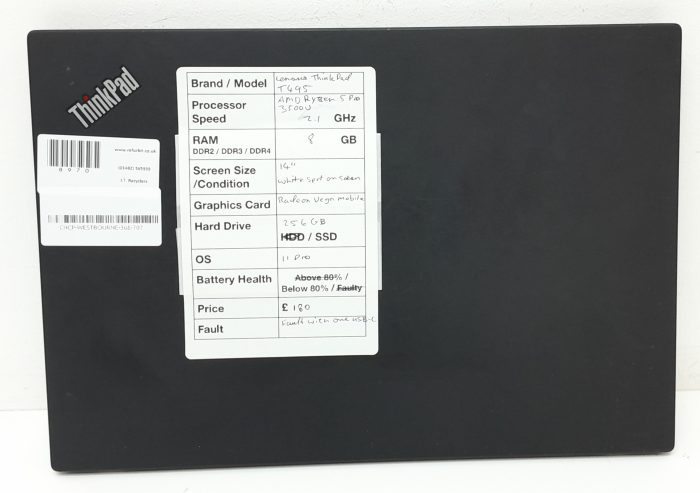 Lenovo ThinkPad T495 - AMD Ryzen 5 Pro 3500U 2.1GHz - 8GB Ram - 14" - Radeon Vega Mobile - 256GB SSD - Windows 11 Pro - Image 3