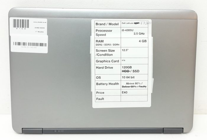Dell Latitude E7240 - i5-4300U 2.5GHz - 4GB Ram - 12.5" - 120GB SSD - Windows 10 64 Bit - Image 3