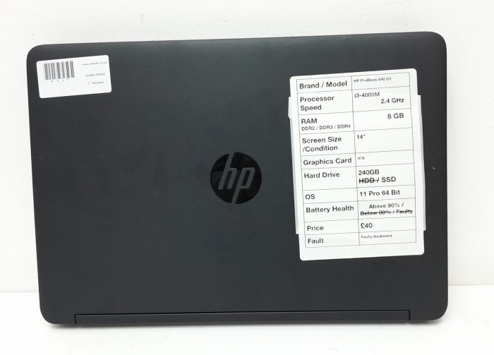 HP ProBook 640 G1 - i3-4000M 2.4GHz - 8GB - 14" - 240GB SSD - Windows 11 Pro 6 Bit - Image 3