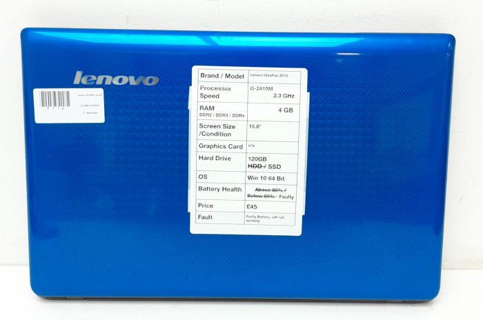 Lenovo IdeaPad Z570 1024 - i5-2410M 2.3GHz - 4GB Ram - 15.6" - 120GB SSD - Windows 10 64Bit - Image 3