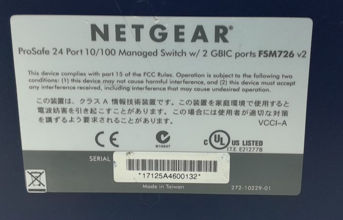 Netgear ProSafe FSM726 24 Port 10/100 Managed Switch w/2 GBIC ports - Image 3