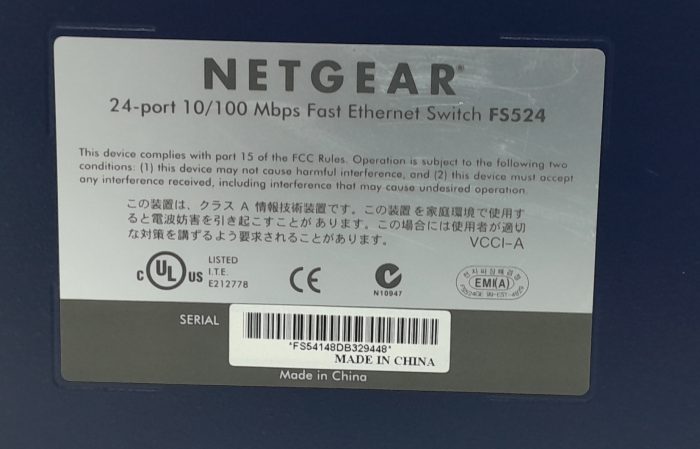 Netgear FS524 24 Ports 10/100 Mbps Fast Ethernet Switch Auto Uplink - Image 3