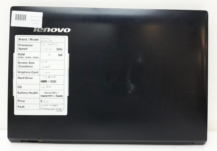 Lenovo B50-80 80EW - i3-5005U 2.0GHz - 4GB Ram - 15.6" - 128GB SSD - Windows 10 Pro - Image 3