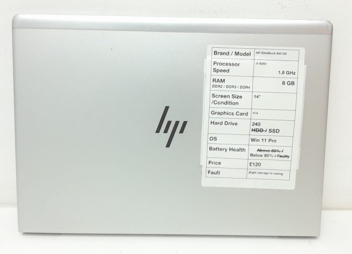 HP EliteBook 840 G5 - i5-8250 1.8GHz - 8GB - 14" - 240GB SSD - Windows 11 Pro - Image 3