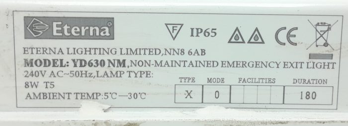 Eterna YD630 NM Non-Maintained Emergency Exit Light - Image 3