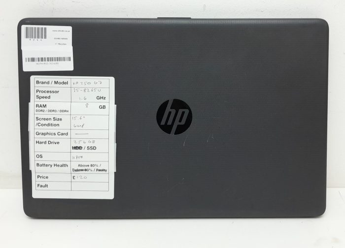 HP 250 G7 - i5-8265U 1.6GHz - 8GB RAM - 15.6" - 256GB SSD - Windows 11 Pro - Image 3