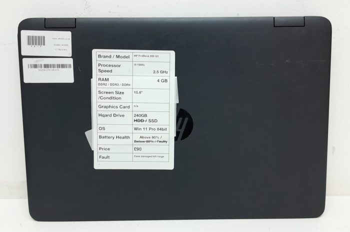 HP ProBook 650 G3 - i5-7200U 2.5GHz - 4GB - 15.6" - 240GB SSD - Windows 11 Pro 64bit - Image 3