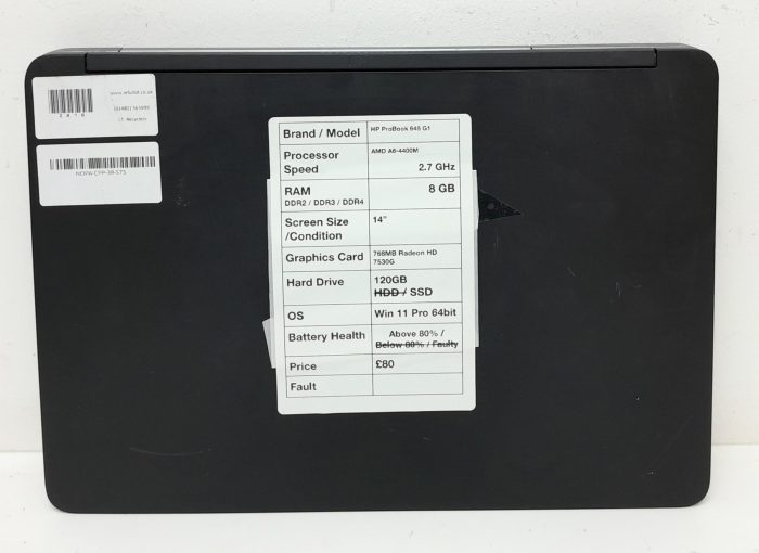HP Probook 645 G1 - AMD A6-4400M 2.7GHz - 8GB - 14" - 768MB Radeon HD 7530G - 120GB SSD - Windows 11 Pro 64Bit - Image 3