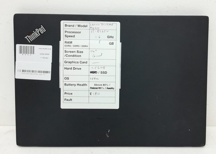 Lenovo ThinkPad T490 - i5-8265U 1.6GHz - 8GB Ram - 14" - 256GB SSD - Windows 11 Pro - Image 3