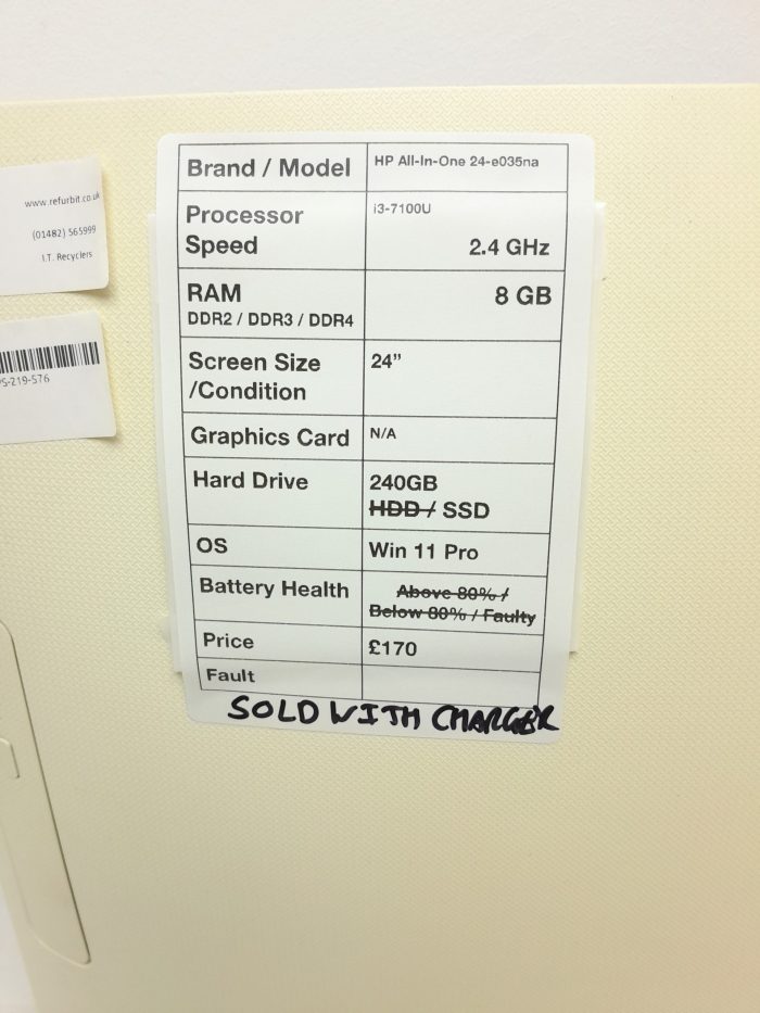 HP 24-e035na - i3-7100U 2.4GHz - 8GB Ram - 24" - 240GB SSD - Windows 11 Pro - Image 3