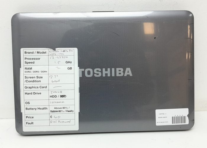 Toshiba Satellite Pro L830-172 - i3-2375m 1.5GHz - 2GB Ram - 13.3" - 500GB HDD - Windows 10 Home - Image 3
