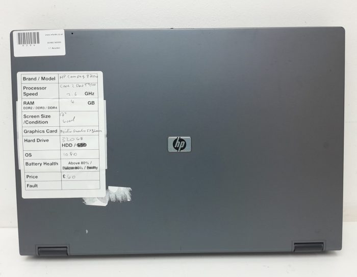 HP Compaq 8710w - Core 2 Duo T9500 2.6GHz - 4GB RAM - 17" - Nvidia Quadro FX3600m - 320GB HDD - Windows 10 Pro - Image 3