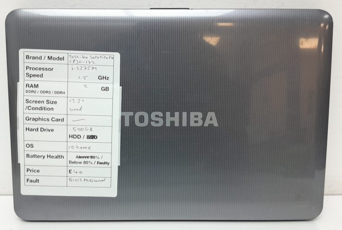Toshiba Satellite Pro L830-172 - i3-2375m 1.5GHz - 2GB Ram - 13.3" - 500GB HDD - Windows 10 Home - Image 3