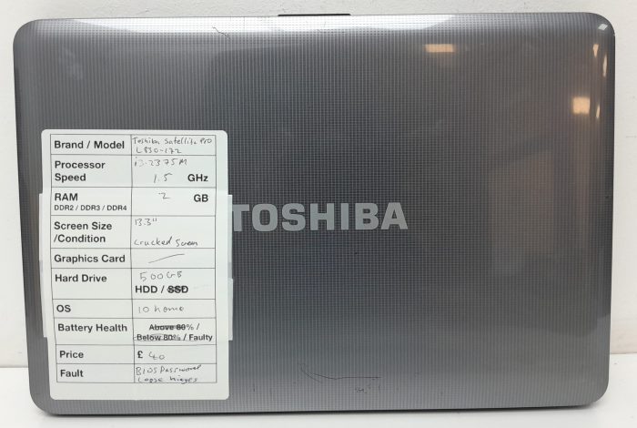 Toshiba Satellite Pro L830-172 - i3-2375m 1.5GHz - 2GB Ram - 13.3" - 500GB HDD - Windows 10 Home - Image 3