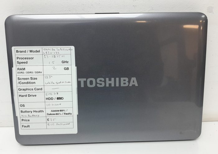 Toshiba Satellite Pro L830-172 - i3-2375m 1.5GHz - 2GB Ram - 13.3" - 500GB HDD - Windows 10 Home - Image 3