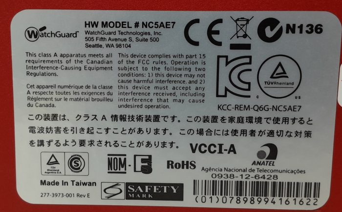 WatchGuard XTM 3 Series NC5AE7 VPN Firewall - Image 3