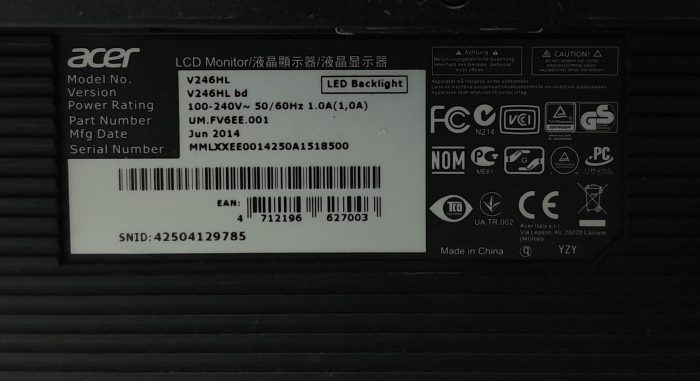 Acer V246HL 24" VGA DVI LCD Monitor - Image 3