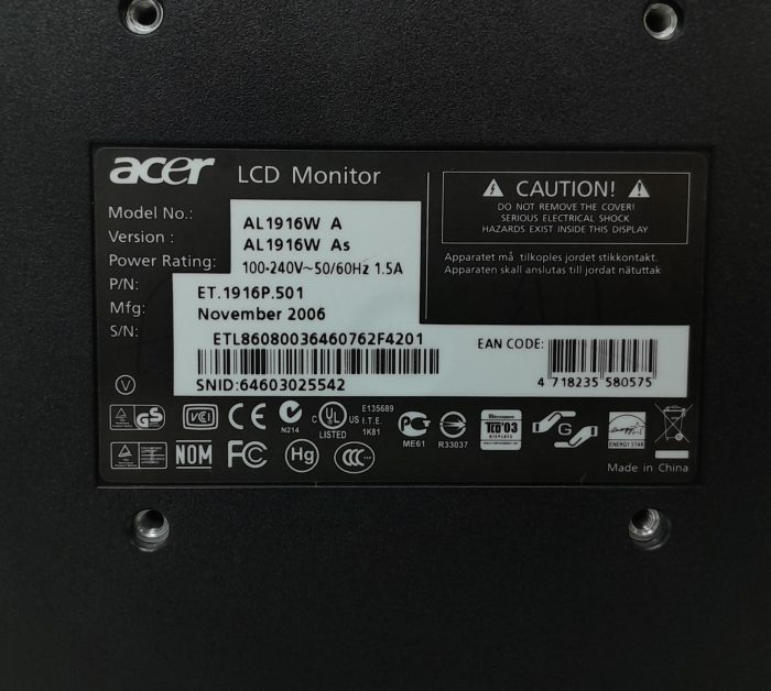 Acer AL1916W A 19" VGA LCD Monitor - Image 3