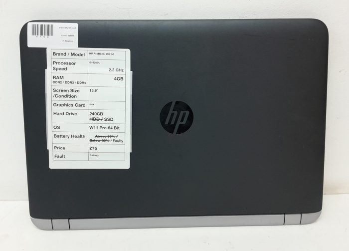 HP Probook 450 G3 - i5-6200U 2.3GHz - 4GB - 15.6" - 240GB SSD - Windows 11 Pro 64bit - Image 3