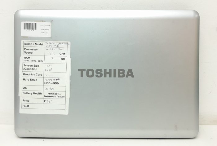 Toshiba Satellite Pro L450-13R - Celeron 900 2.2GHz - 2GB Ram - 15.6" - 250GB HDD - Windows 10 Pro - Image 3