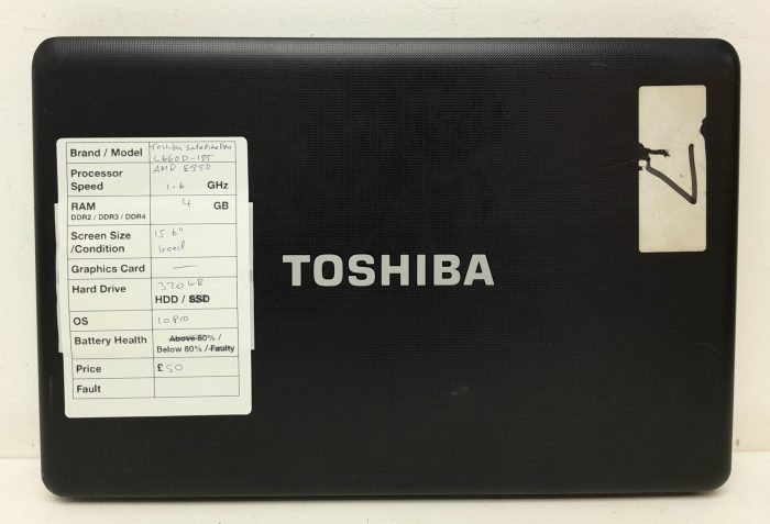 Toshiba Satellite Pro C660D-185 - AMD E-350 1.6GHz - 4GB Ram - 15.6" - 320GB HDD - Windows 10 Pro - Image 3