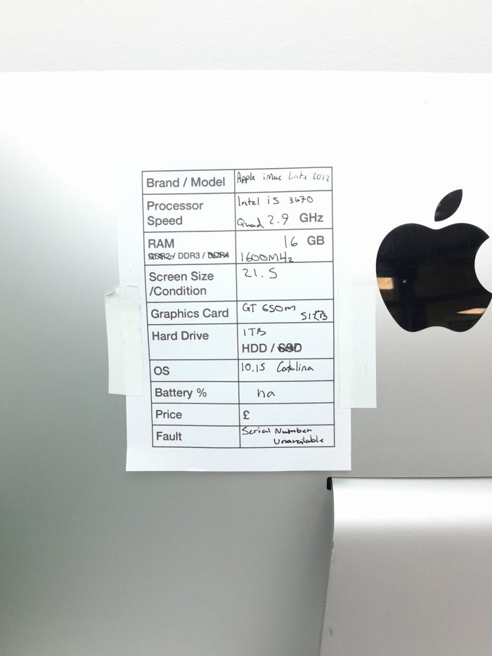 Apple iMac Late 2012 - Intel i5 34705 Quad 2.9GHz - 16GB - 21.5" - 1TB HDD - Catalina 10.15 - Image 3