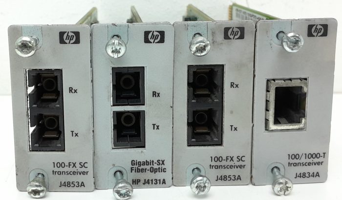 Mixed Lot x2 HP J4853A 100-FX SC, x1 J4834A 100/1000-T Transreceiver & x1 J4131A Gigabit-SX Fibre-Optic Modules - Image 2
